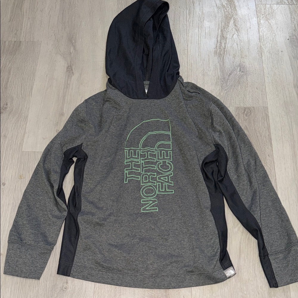 The North Face kids Charcoal and Black long sleeve tee with hood